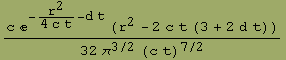 (c e^(-r^2/(4 c t) - d t) (r^2 - 2 c t (3 + 2 d t)))/(32 π^(3/2) (c t)^(7/2))