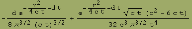 -(d e^(-r^2/(4 c t) - d t))/(8 π^(3/2) (c t)^(3/2)) + (e^(-r^2/(4 c t) - d t) (c t)^(1/2) (r^2 - 6 c t))/(32 c^3 π^(3/2) t^4)